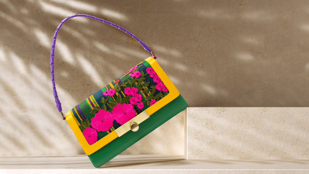 Pictured above is the Arike bag with colourful floral detailing.